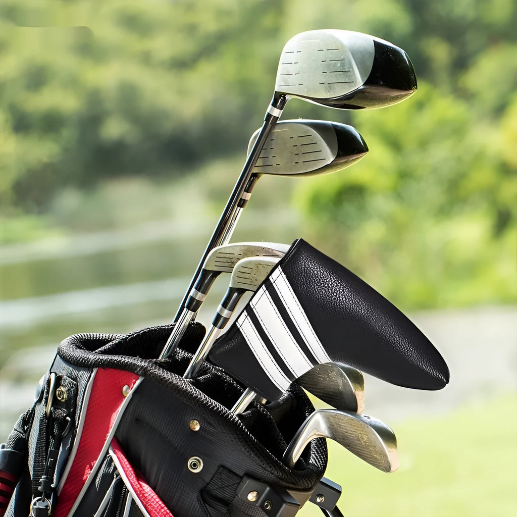 Black PU leather golf push rod cover for protecting club shafts