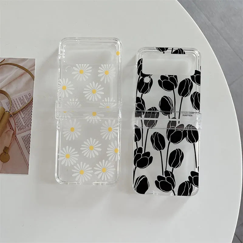 Floral phone case for Samsung Galaxy Z Flip with daisy and tulip design options