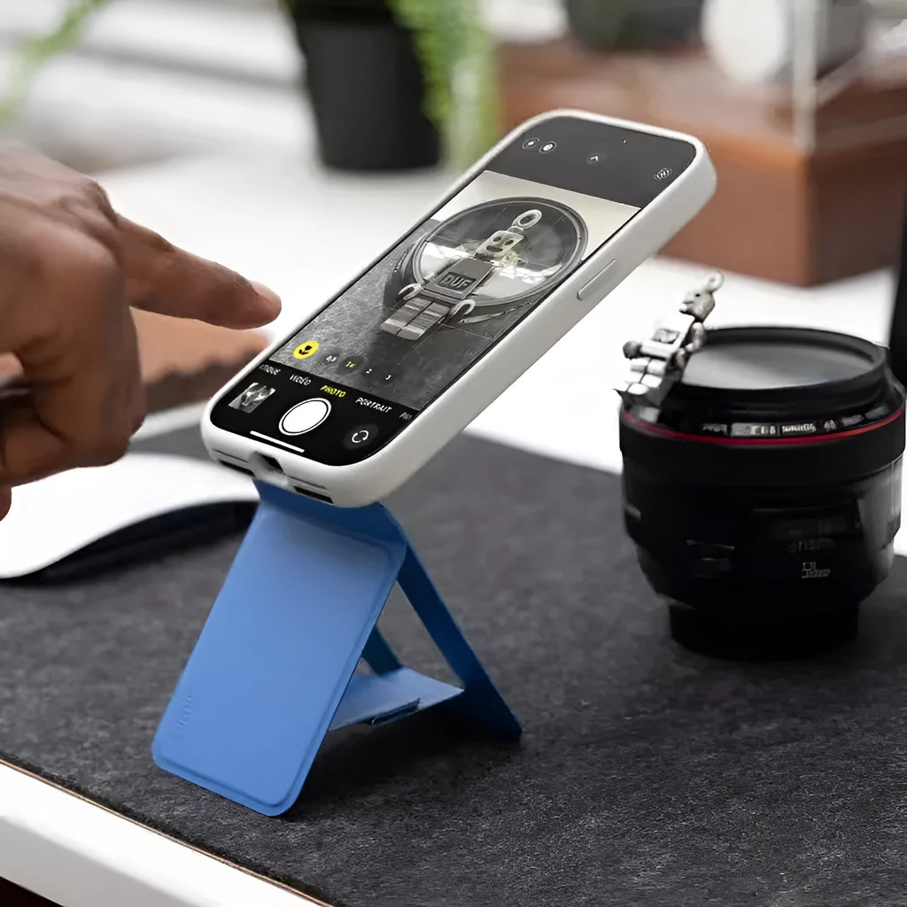 Slim black magnetic mobile phone holder case with MOVAS leather and metal plate