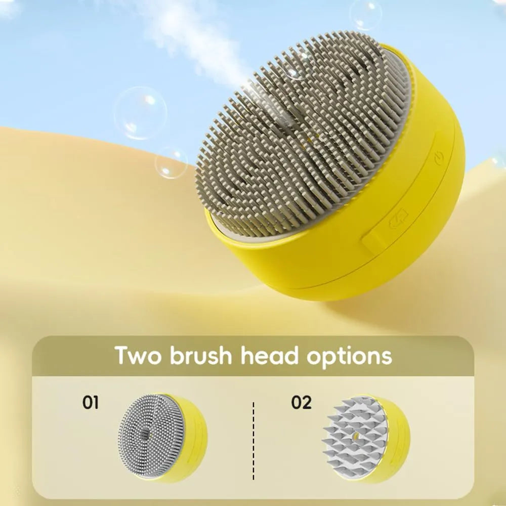 Green and yellow rechargeable silicone steam brush for cat and dog grooming