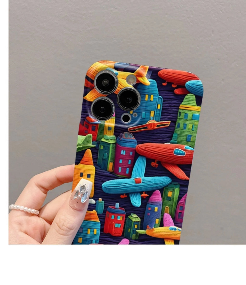 Minimalist airplane print iPhone case in TPU with fall protection, back cover design for iPhone models.