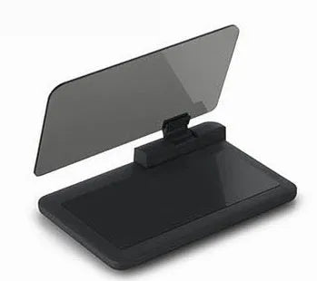 Grey universal smartphone navigation holder with organic glass panel for car centre console.