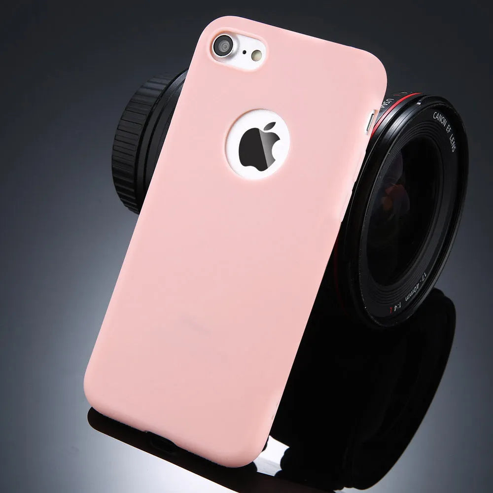 Candy colour soft silicone TPU back cover case for iPhone on a table