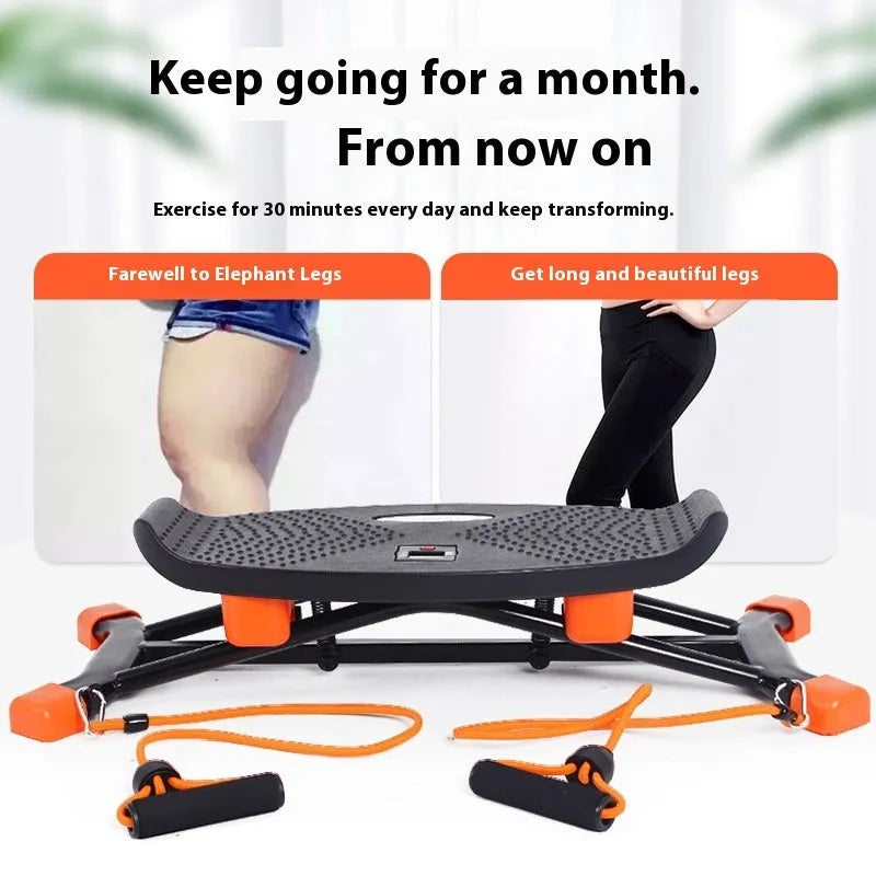 JS101A black mini fitness skiing machine with elastic hand straps, compact home exercise equipment