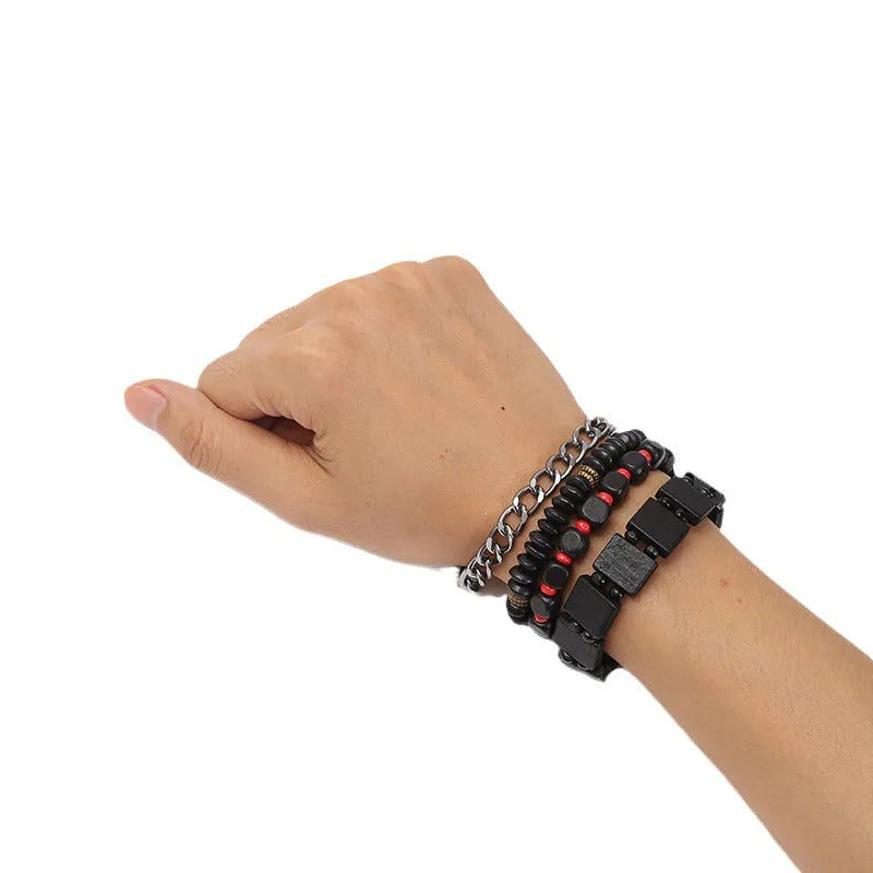 Retro woven alloy men's beaded bracelet set of four unisex handmade bracelets in different colours