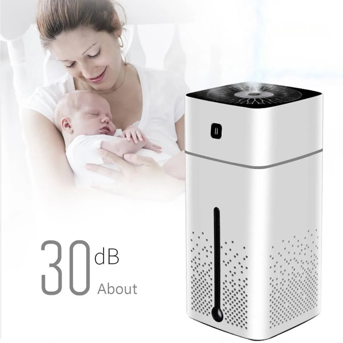 Black or white desktop humidifier with USB power and 1000ml water capacity for home office use