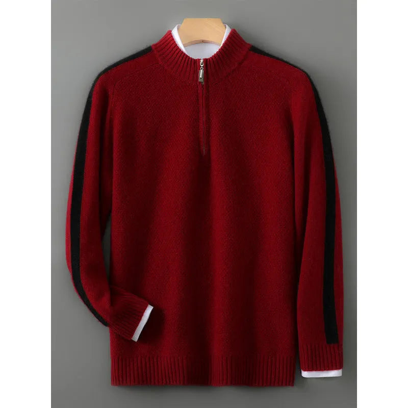 Sheep wool half zip knitted sweater slim fit pullover in four colour options