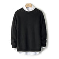 Men's round neck double-strand thickened wool sweater in rough yarn, black colour
