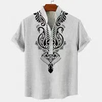 Men's striped casual button shirt in loose fit with polyester fabric