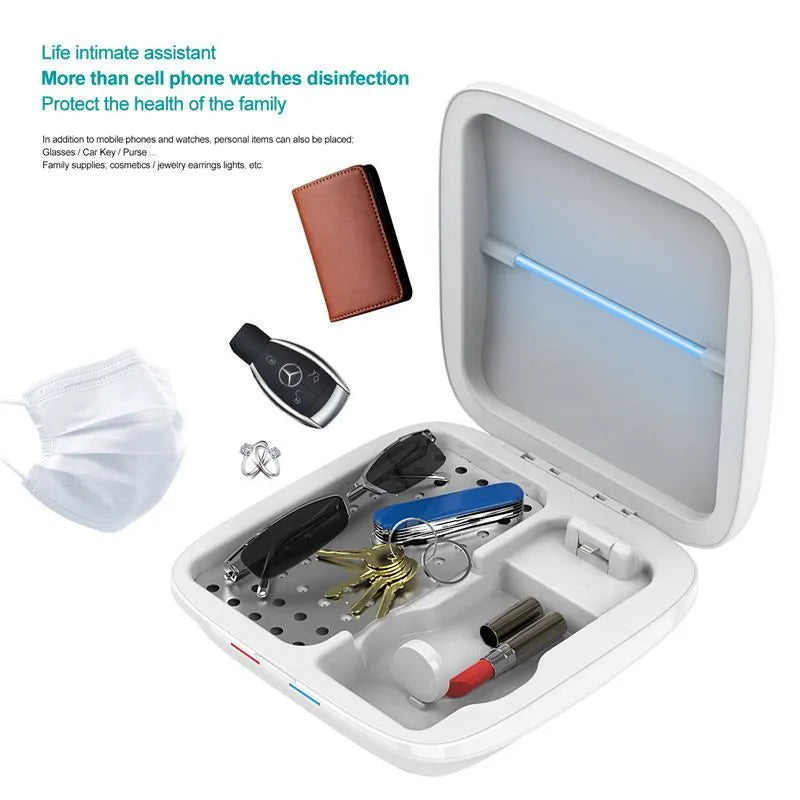 White USB-powered disinfection box with mechanical switch and remote control