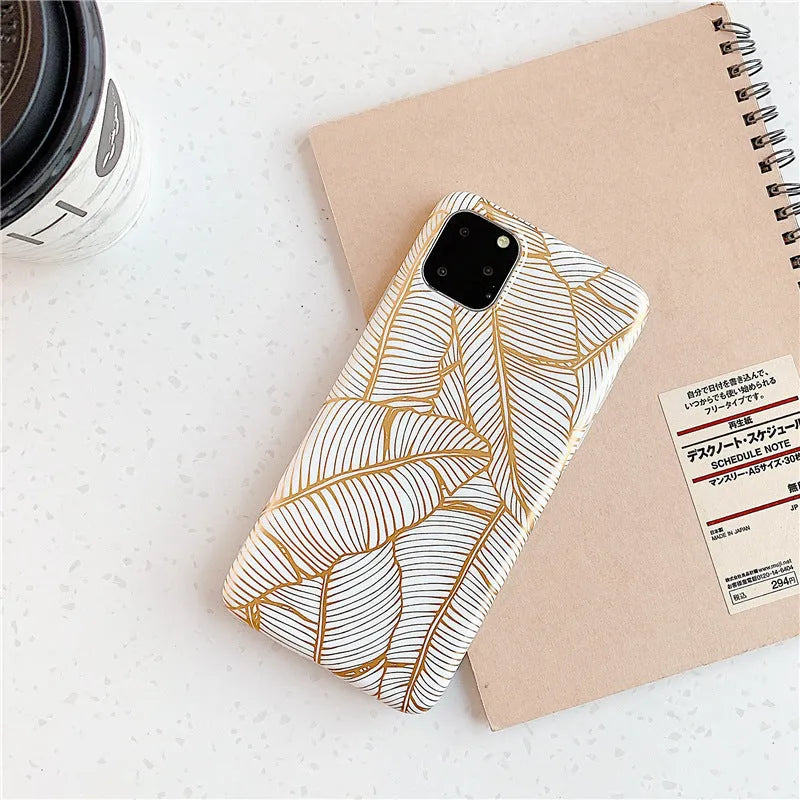 Gold leaf design TPU phone case for iPhone with nature pattern on back