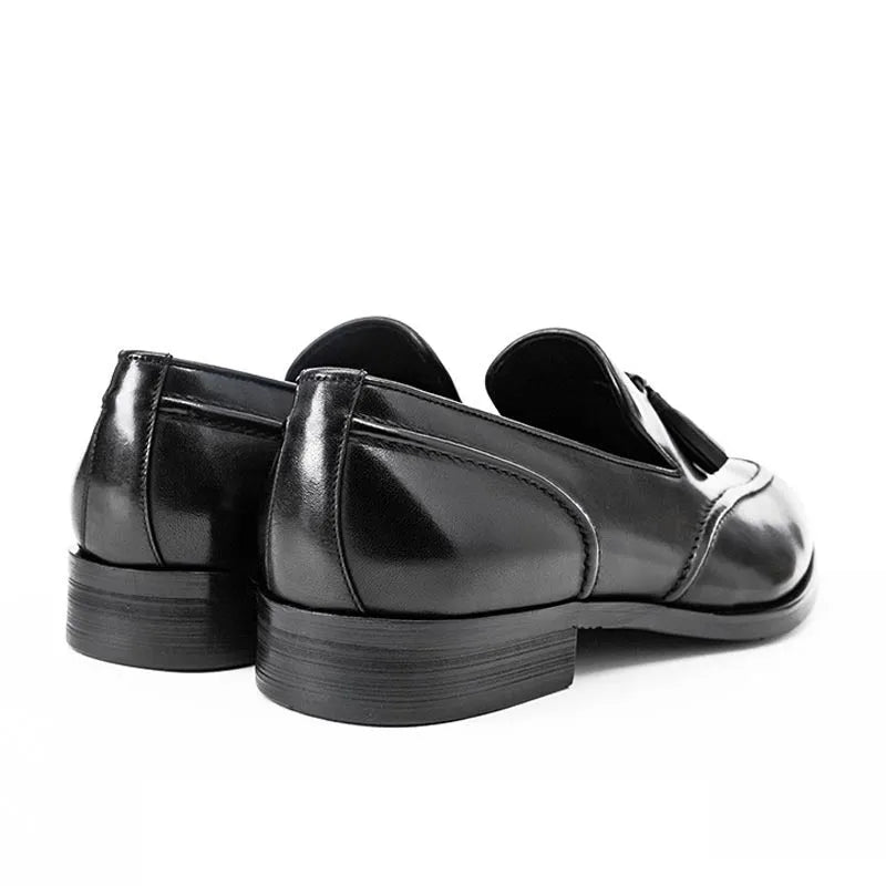 Men's business casual leather shoes with tassel detail, cowhide upper, black or brown, sizes 38-44