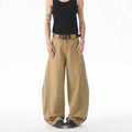 Brown Korean style men's loose jeans with straight leg design and button fly