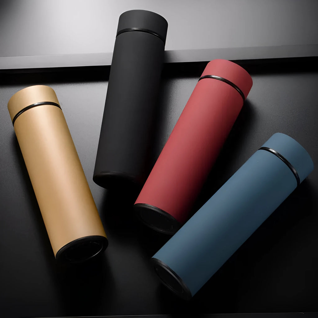 450ml stainless steel vacuum insulated water bottle in black, red, gold, or blue