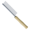Wooden handle pet grooming comb for dogs and cats with rounded safety needles