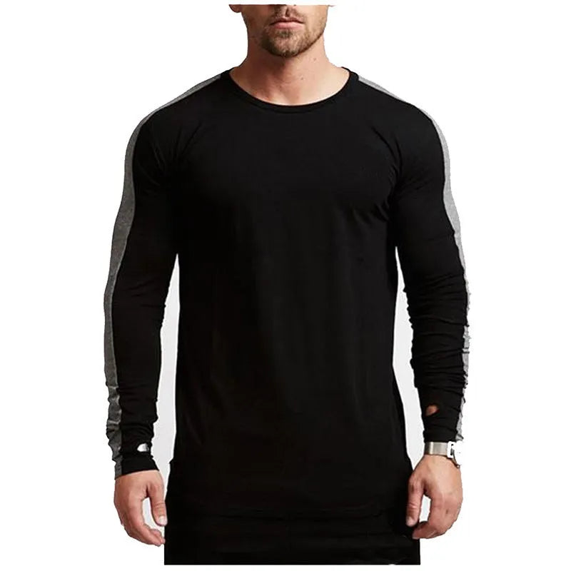 Men's long-sleeved modal T-shirt, slim fit, round neck, plain design, white grey black green, sizes M-XXL