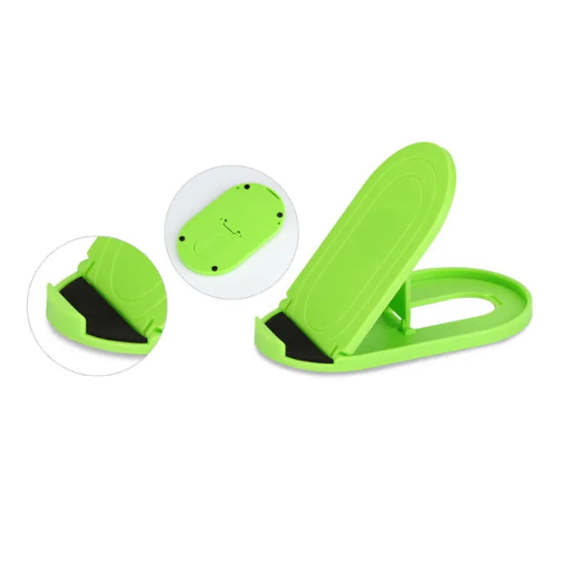 Plastic mobile phone stand in six colour options showing bracket design for desk use