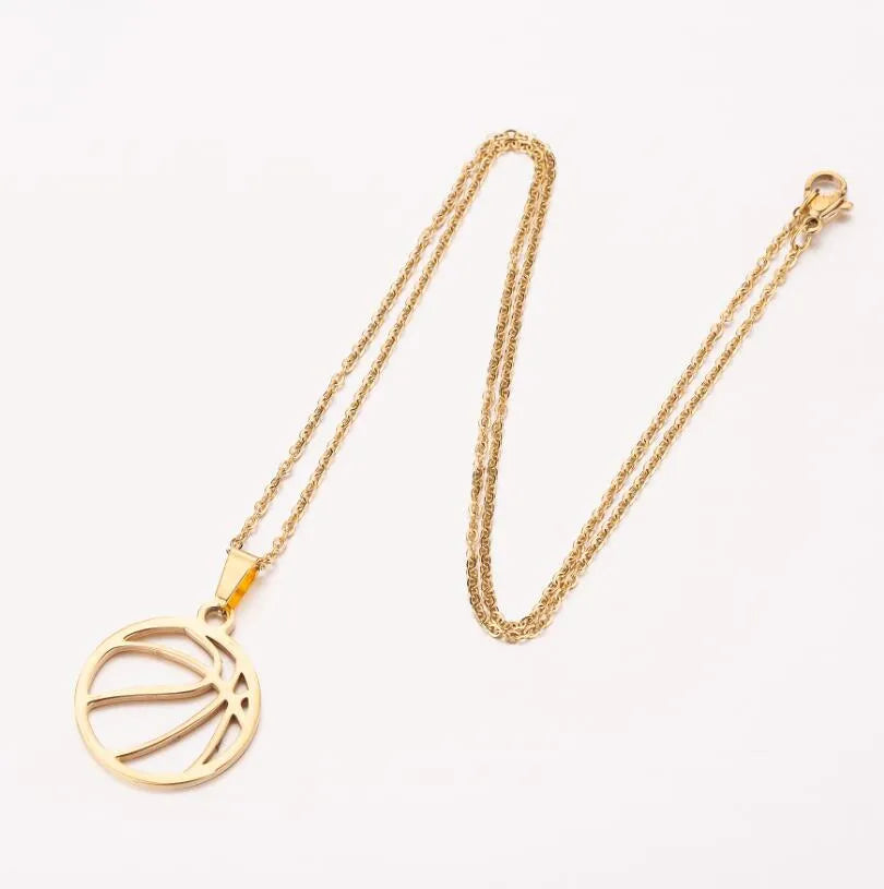 Games stainless steel volleyball necklace pendant in silver finish on a chain