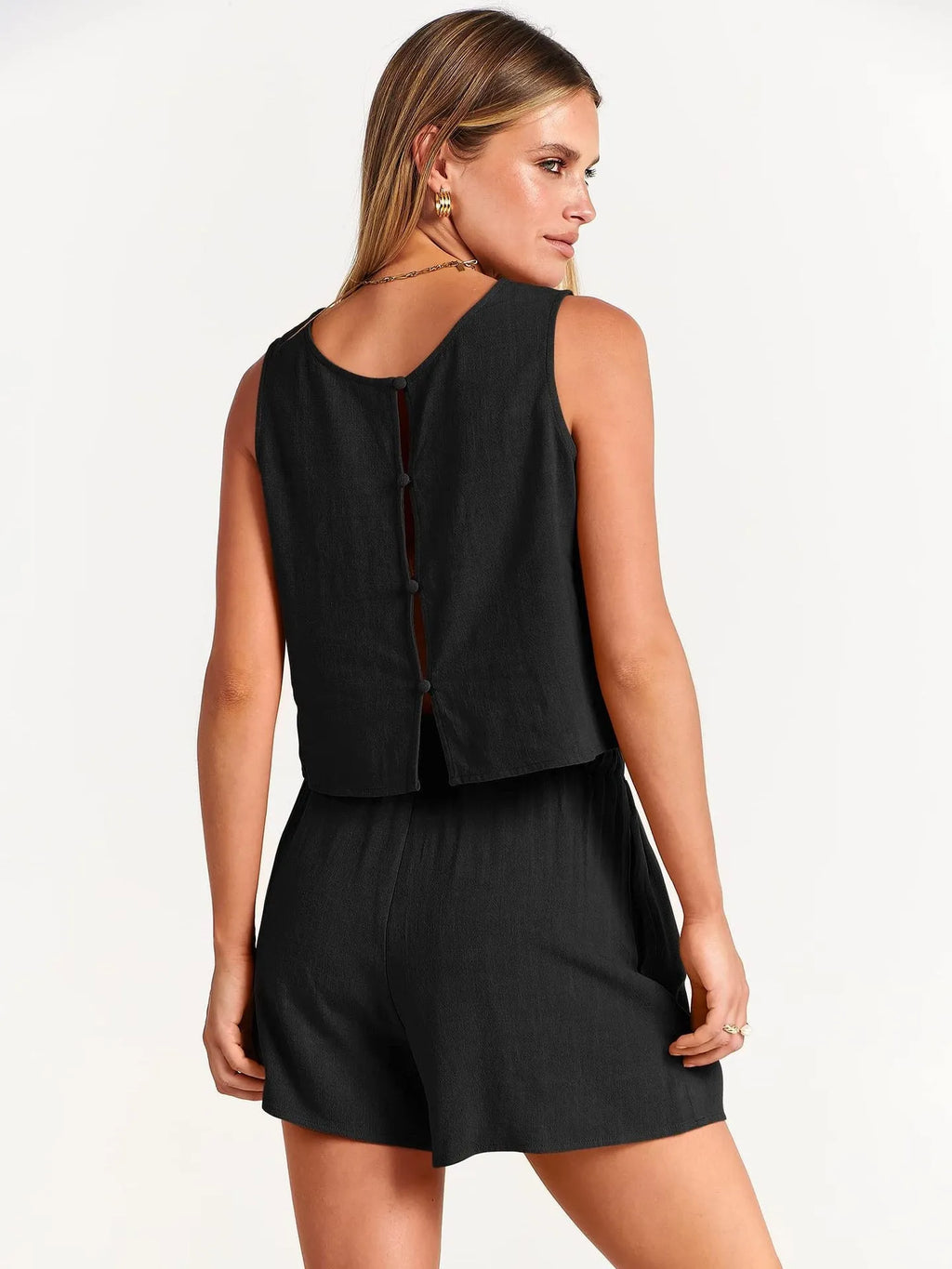 Women's rayon linen summer set with sleeveless top and drawstring shorts in five colour options