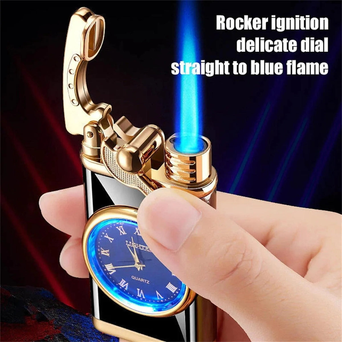 New electric watch lighter with automatic ignition and adjustable blue flame - zinc alloy construction