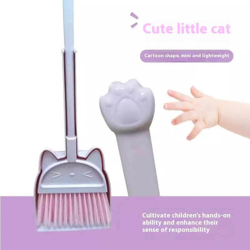 Plastic broom and dustpan set with rotating brush holder in beige, green, or purple colours