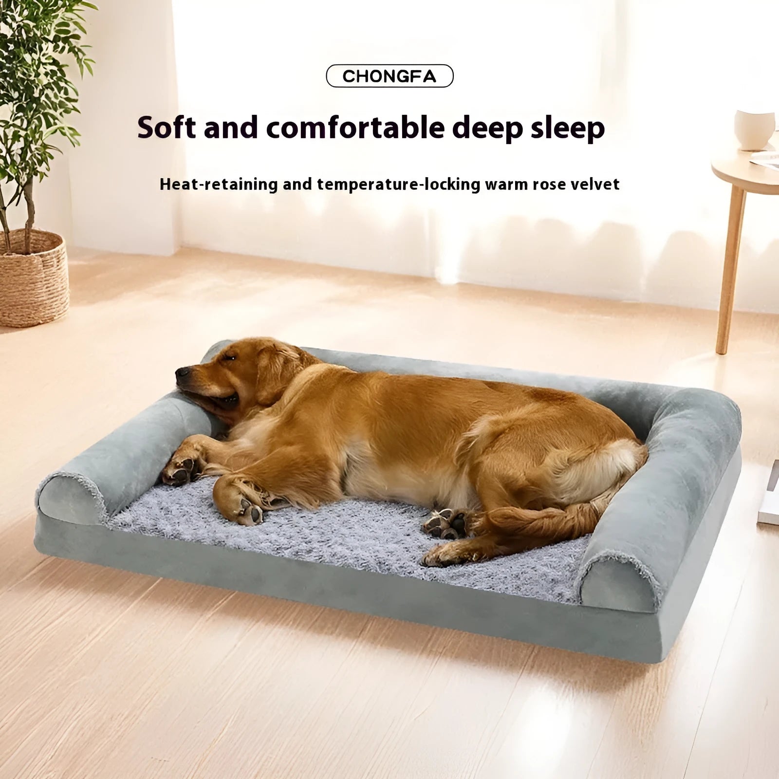 Light grey cloth dog kennel for large dogs, showing enclosed design with three size options.