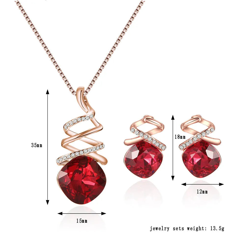 Alloy bridal necklace and earrings set with diamond detailing and water wave chain