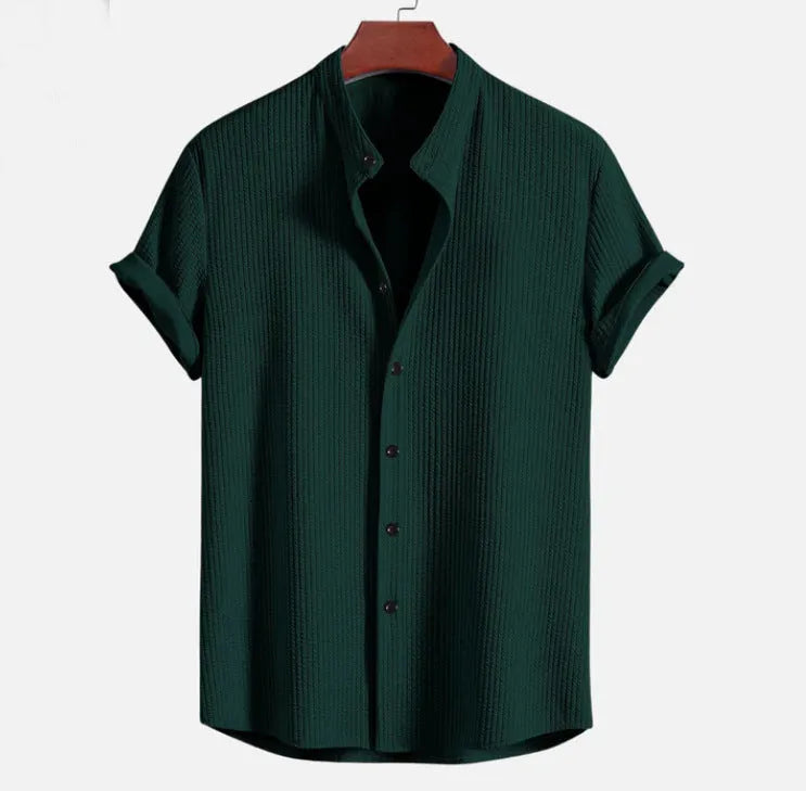 Men's loose short sleeve summer shirt in polyester fabric available in multiple colours