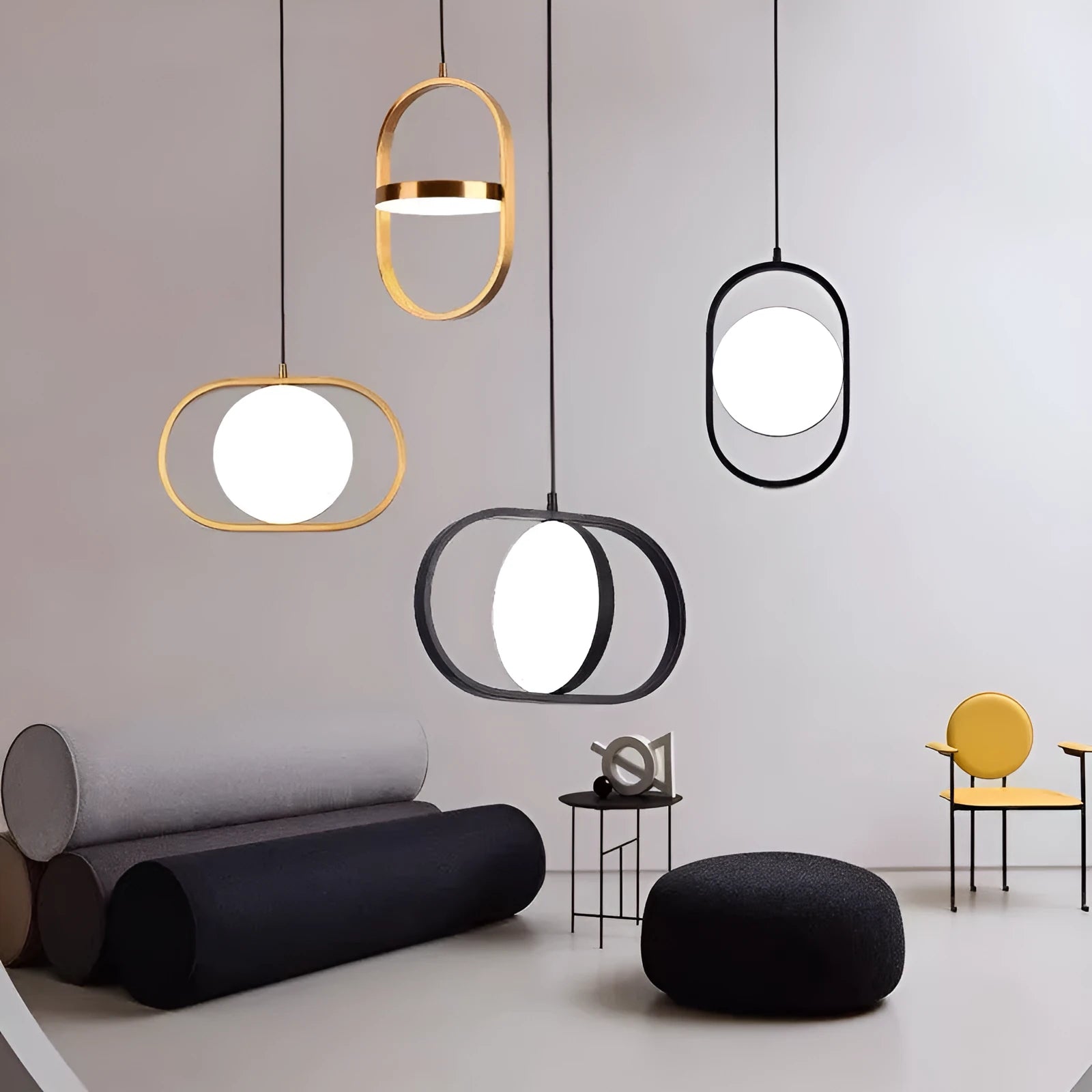 Nordic bedside lamp with reversible magic eye and integrated power strip in black horizontal style