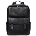Large black leather men's computer backpack with weaving detail and a physiological curve back.