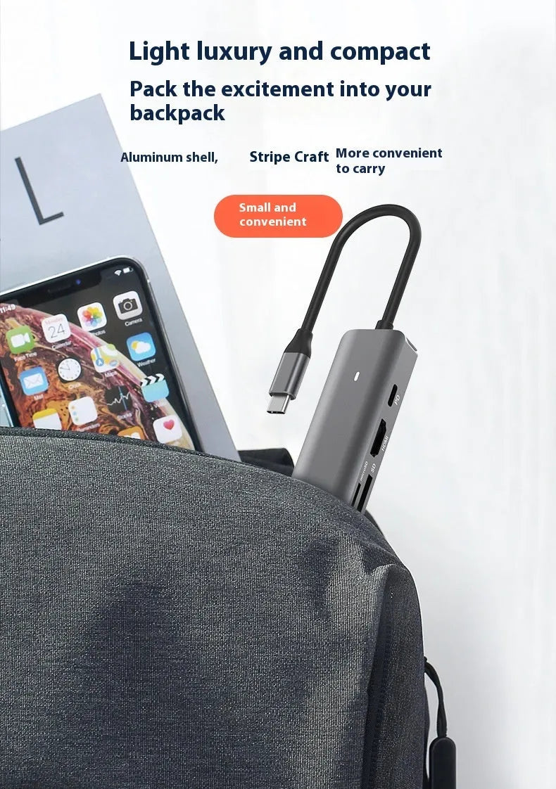 LQT-LH07 7-in-1 USB card reader hub with PD charging port for laptop connectivity expansion
