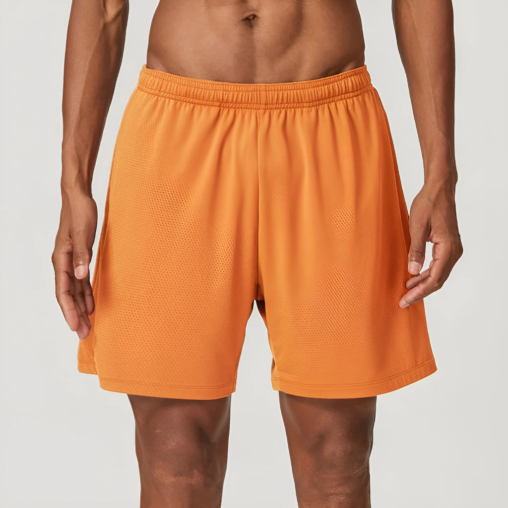 Men's quick-drying double-layer running shorts in sky green colour with moisture-wicking fabric
