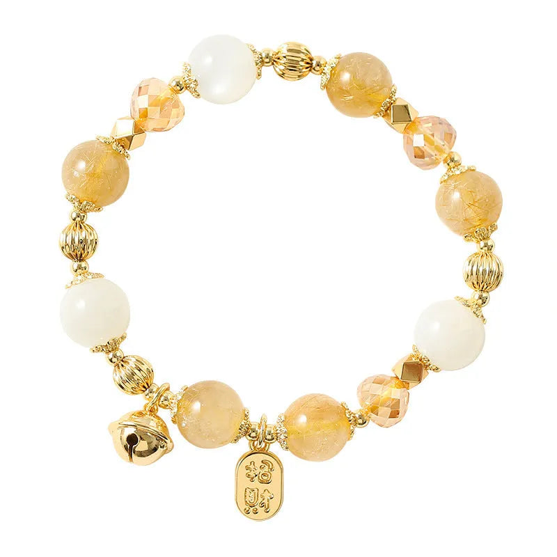 Gold coloured rutilated quartz bracelet with crystal beads in Korean style