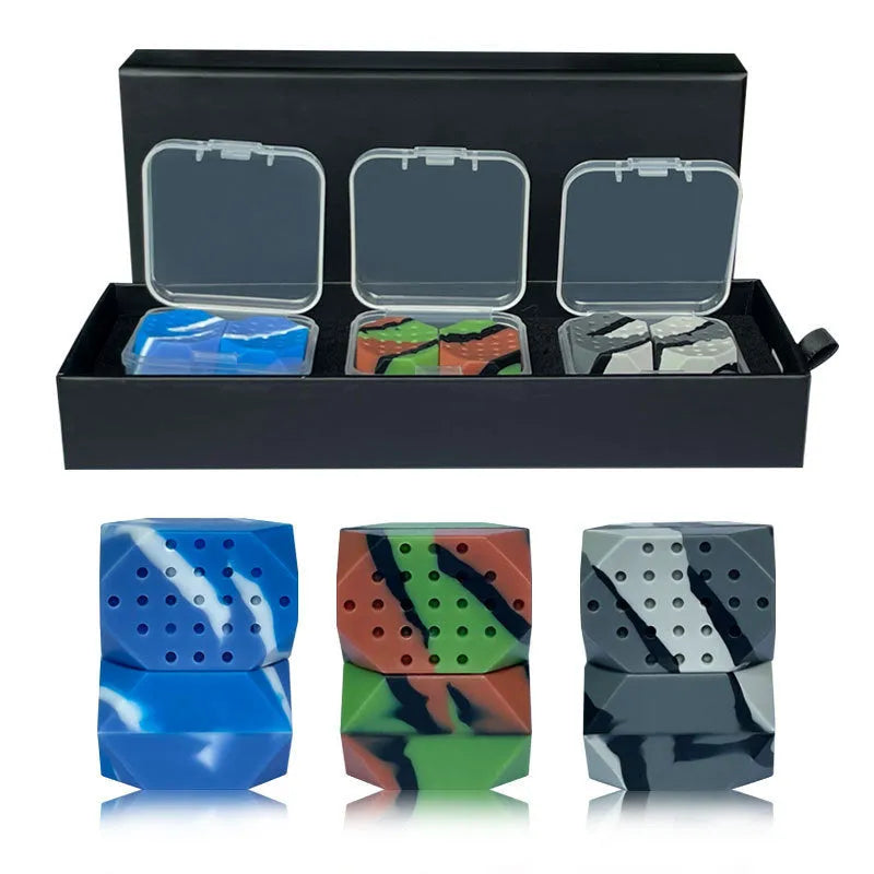 Two camouflage pattern silicone masseter exercise balls for facial muscle training in transparent box