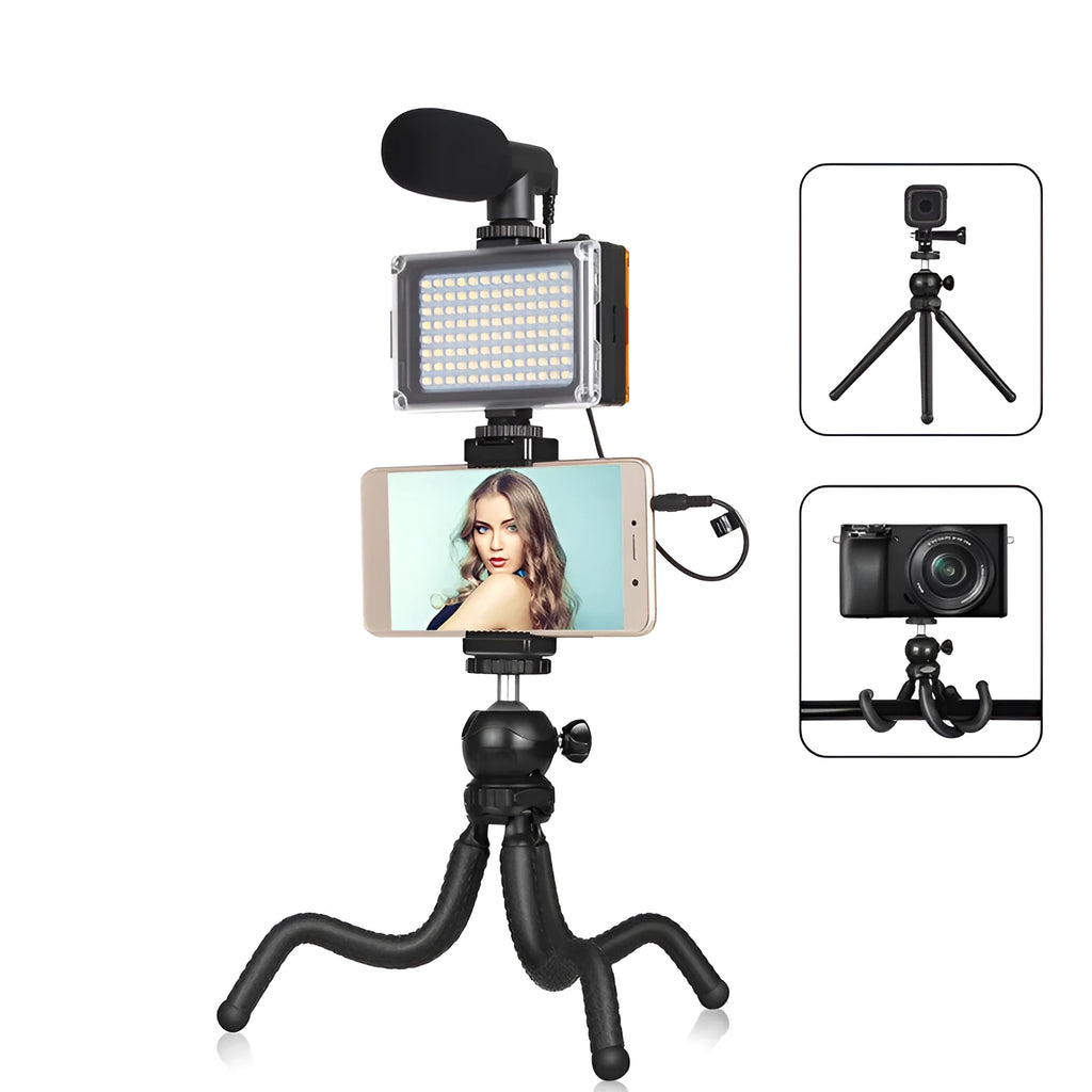 Octopus tripod live broadcast kit with fill light and microphone for iPhone compatibility