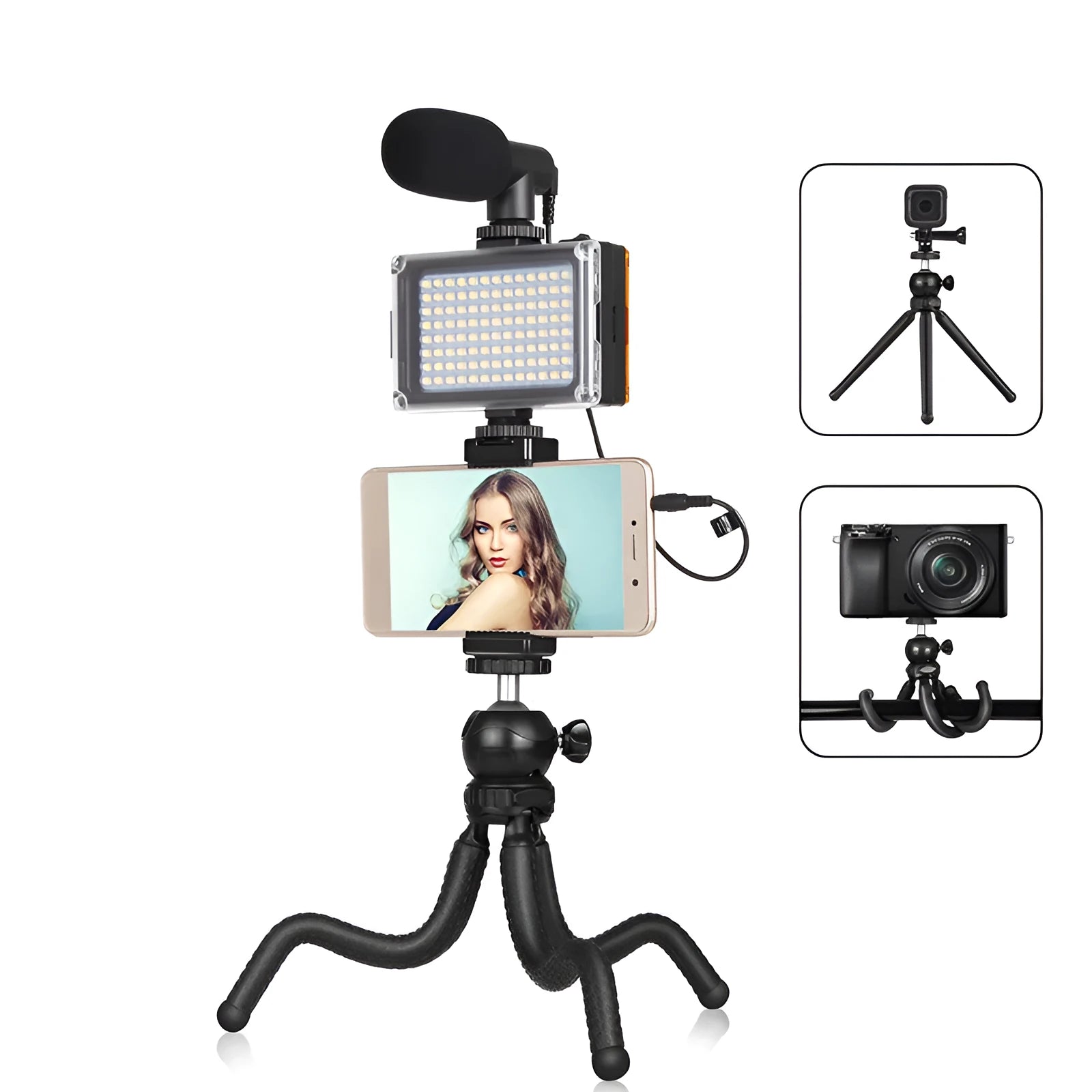Octopus tripod live broadcast kit with fill light and microphone for iPhone compatibility
