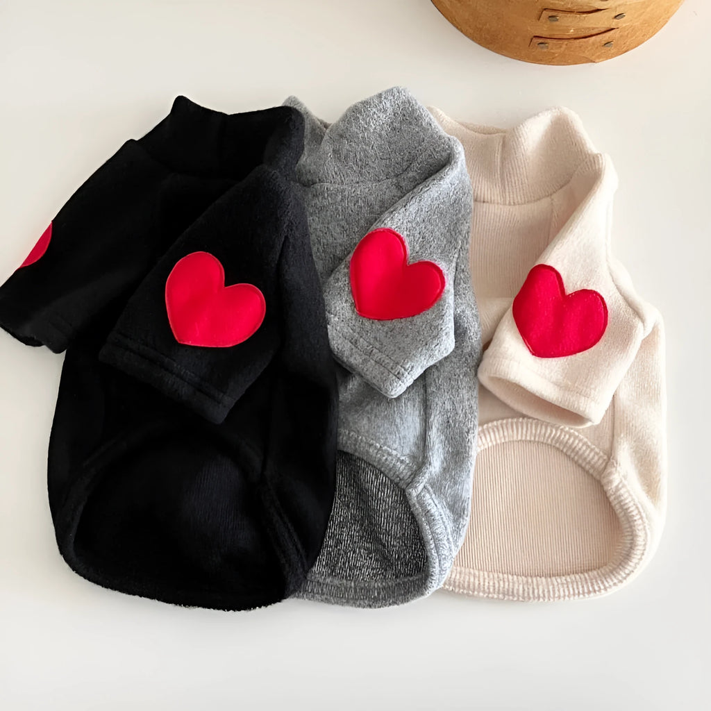 Fleece-lined love sweater for pets, thick polyester in beige, gray, black, khaki, sizes XS to XL