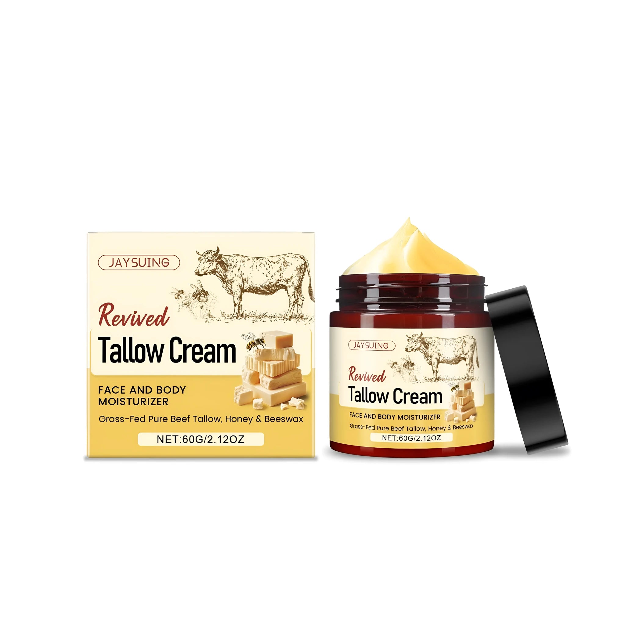 60g jar of Revived Tallow Cream moisturiser with honey beeswax and olive oil