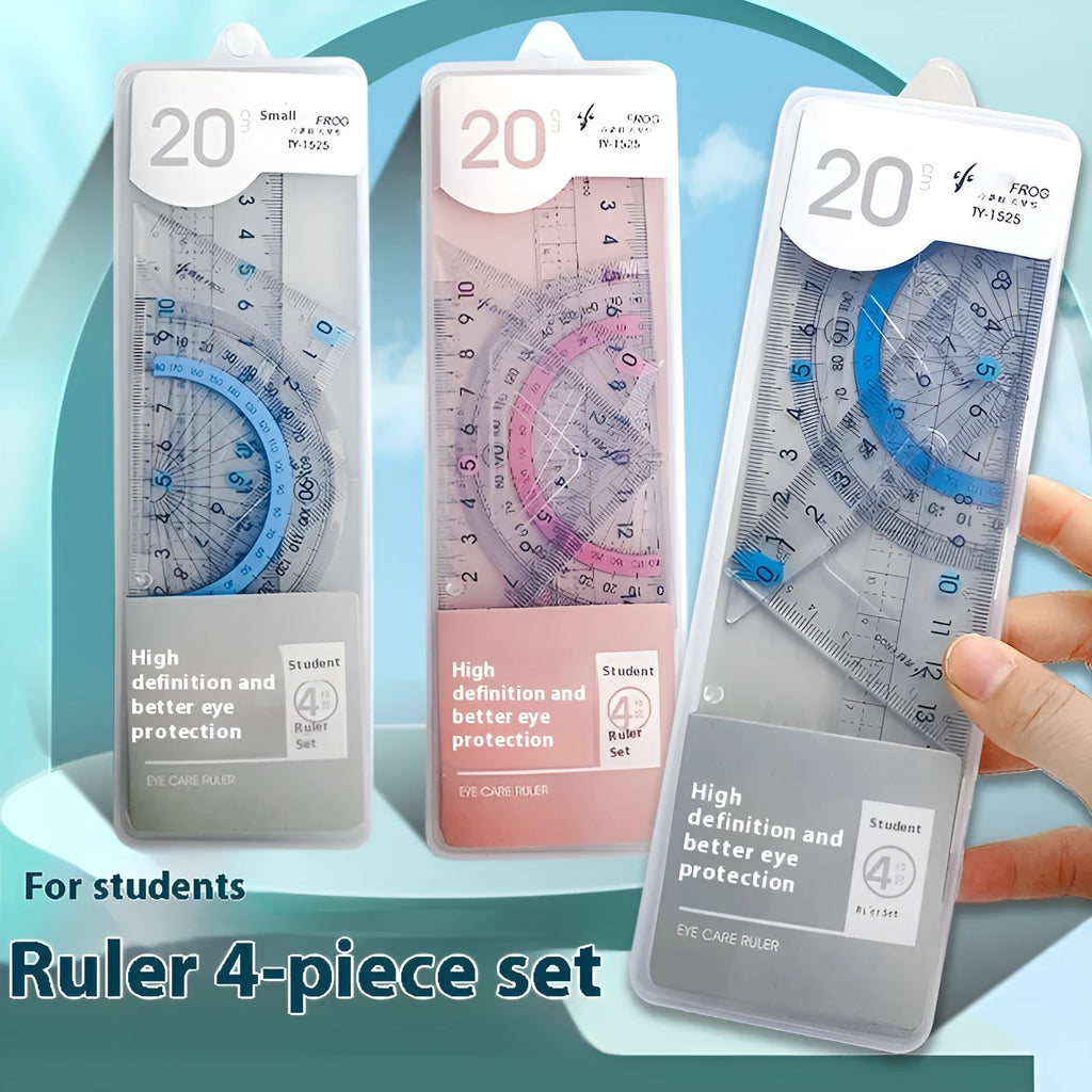 Transparent acrylic ruler set with square protractor for geometry and drafting projects