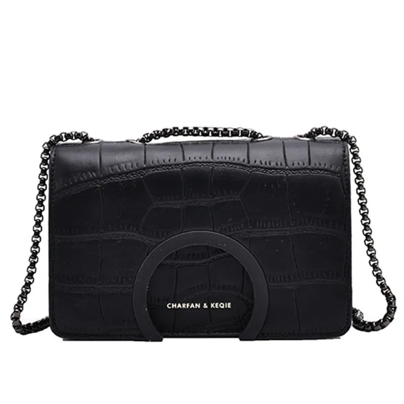 Small PU chain messenger bag horizontal square shape 20cm width 13cm height 8cm thickness