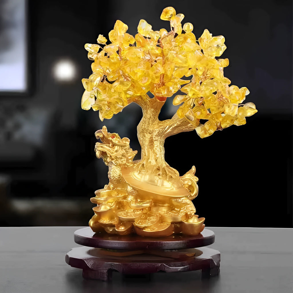 Citrine small water turtle money tree Feng Shui ornament with resin construction