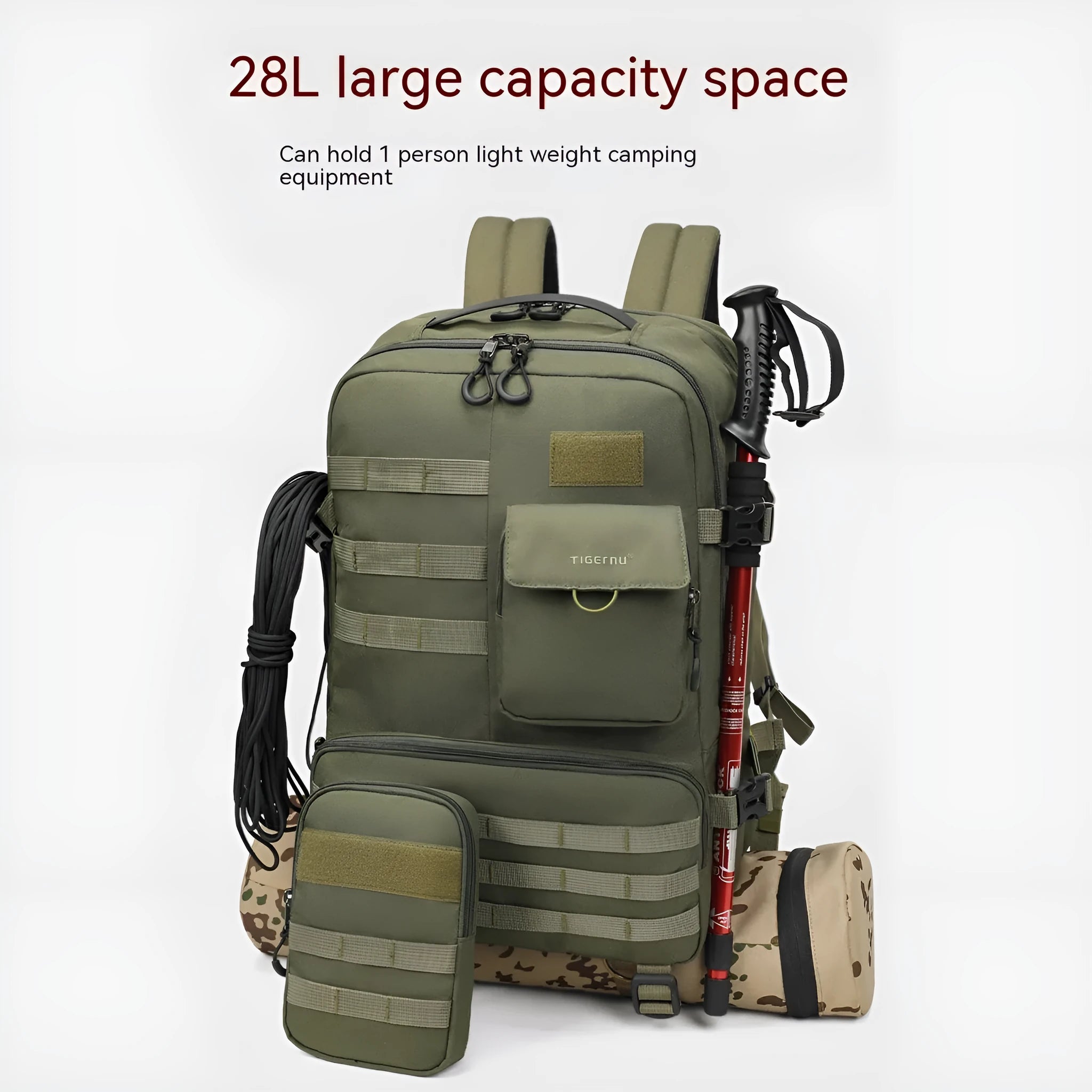 Waterproof tactical backpack in Army Green colour with 17-inch size and 20-35L capacity