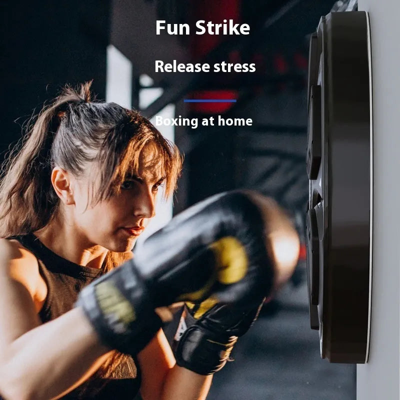 Black intelligent music boxing wall target with hanging design and included gloves