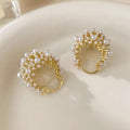 Gold flower basket earrings with pearl inlay and small rice-shaped beads for women