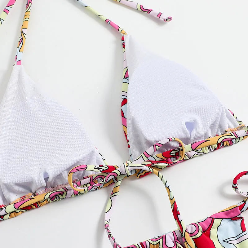 Women's triangle print halterneck bikini set with separate top and bottom pieces