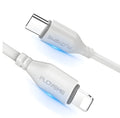 White USB-C to Lightning charging and data cable for iPhone, 1.5 metres long.