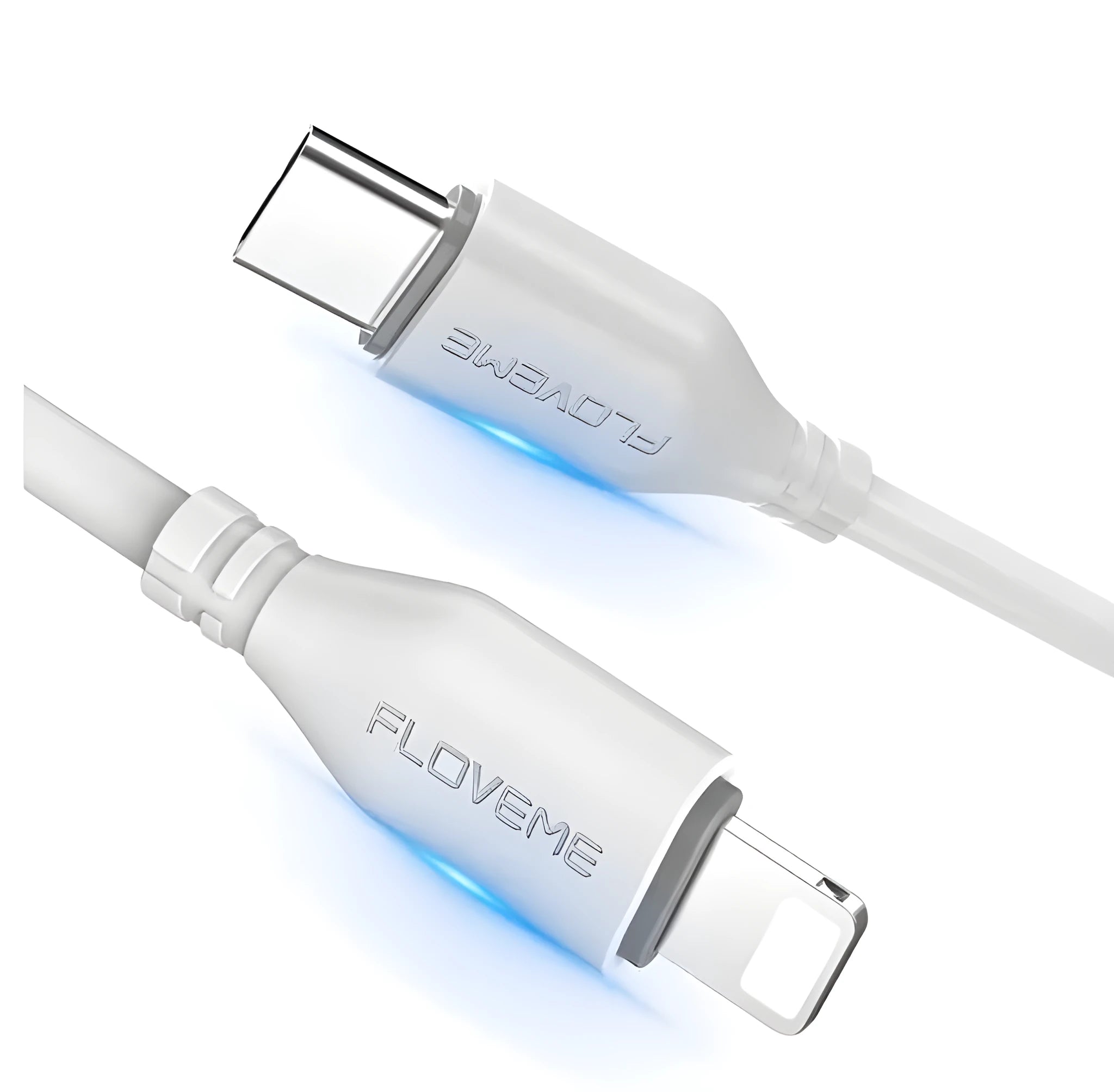 White USB-C to Lightning charging and data cable for iPhone, 1.5 metres long.