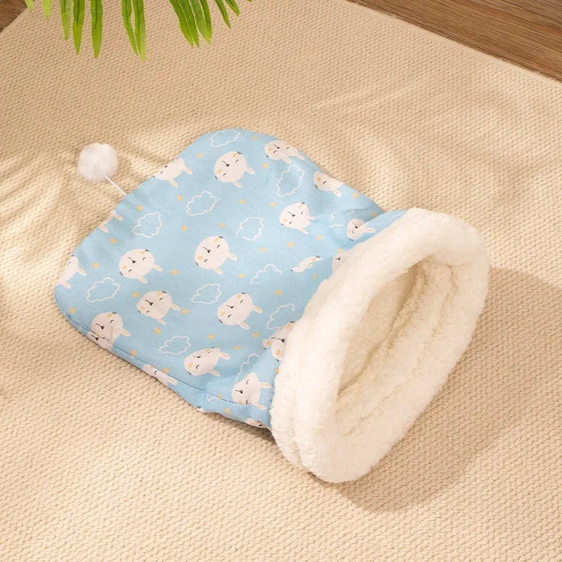 Cat sleeping bag nest pet bed 50x40cm flannel blue rabbit pink Trojan designs