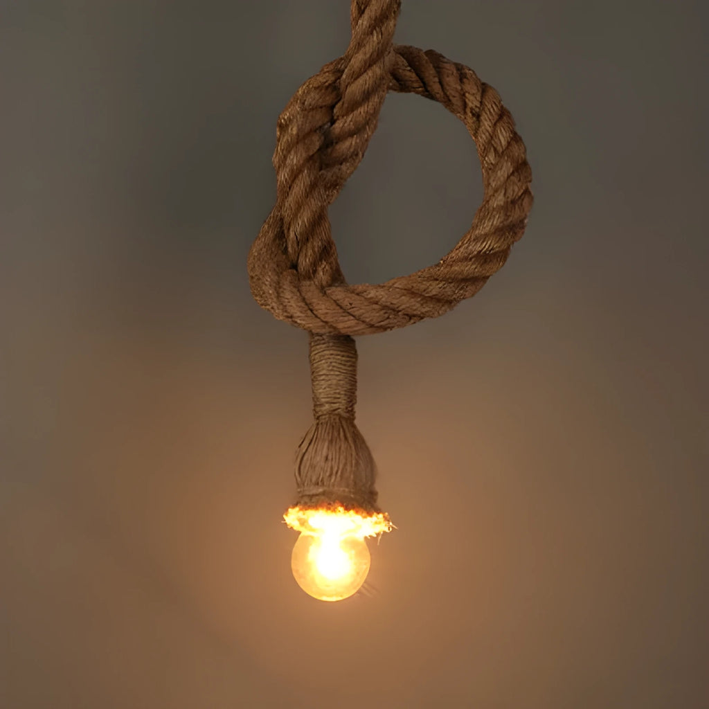 American country braided hemp rope chandelier single head 3 metre drop retro pendant light