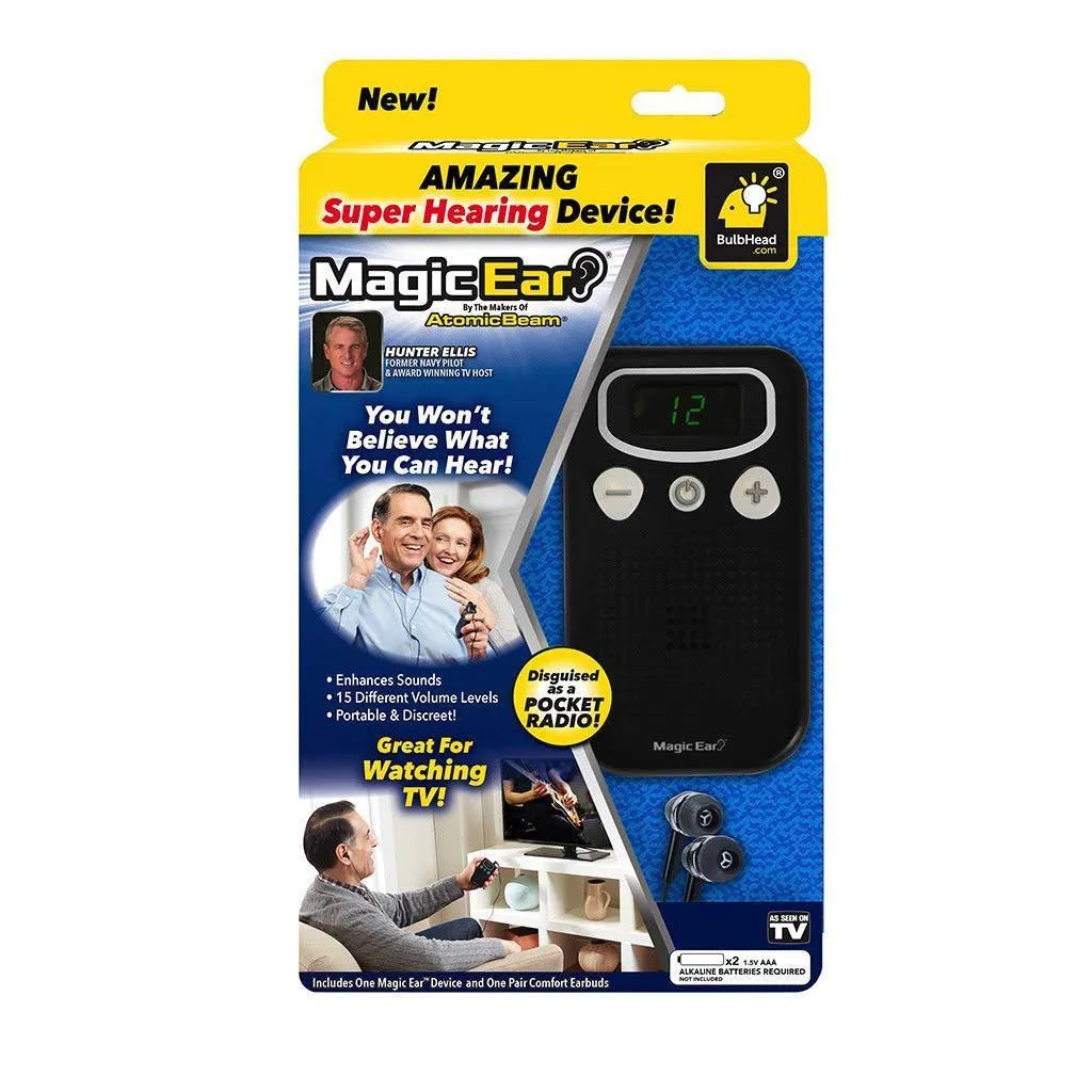 Digital display personal voice enhancer hearing amplifier with handheld FM radio design in Brilliant colour